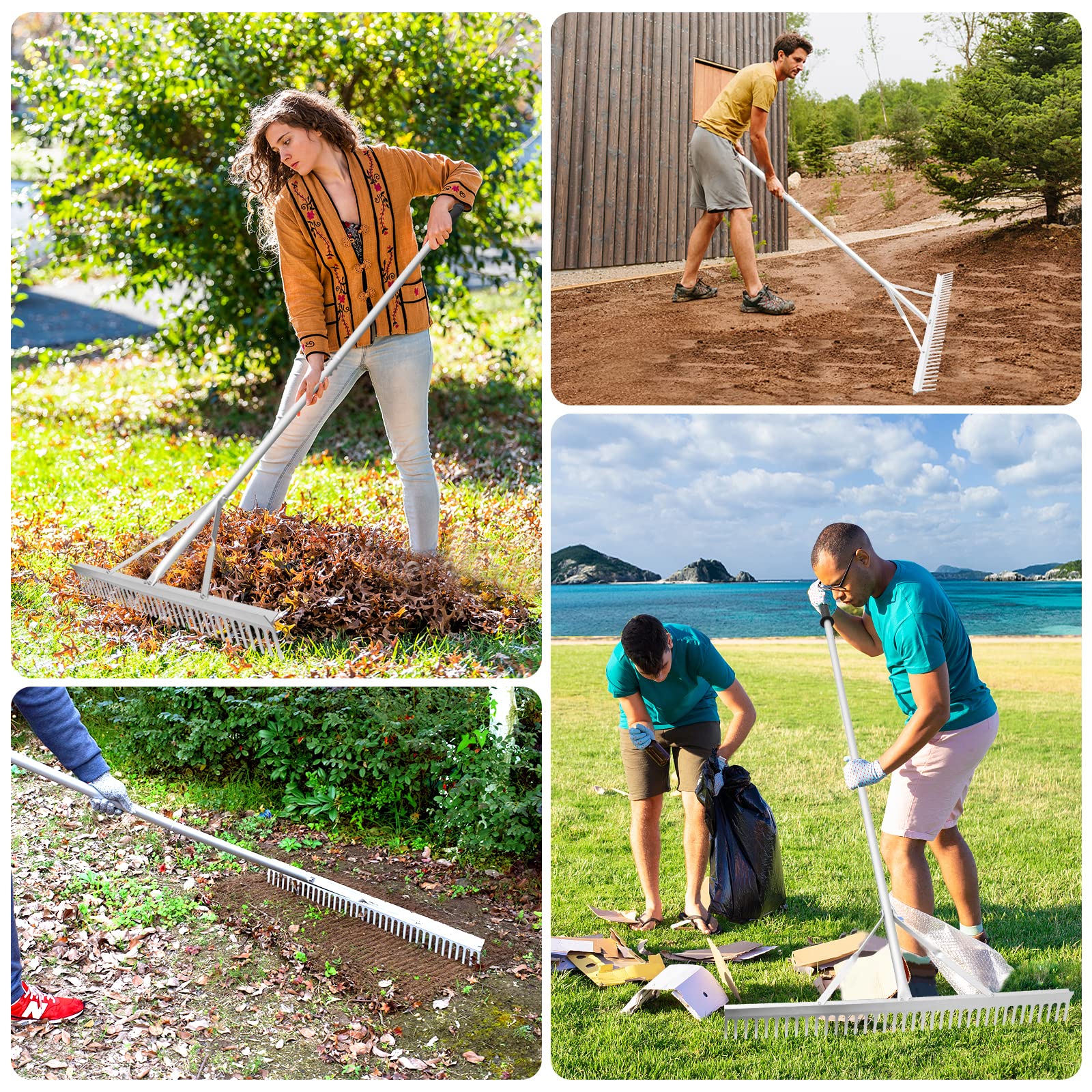 RUIJIU Landscape Rake used for multi‑use lawn and pond cleanup.