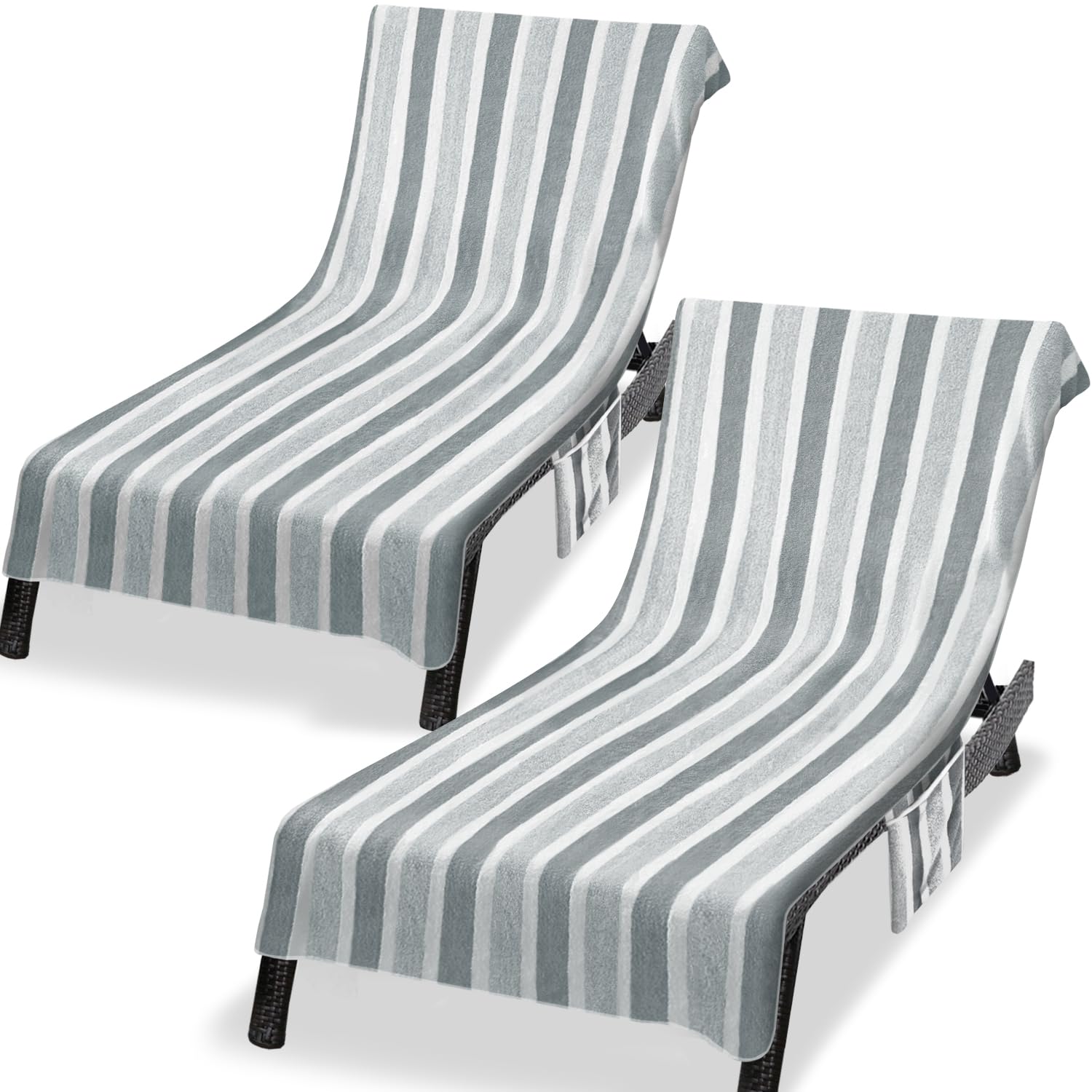 Ruikyhom lounge chaise cover gray 2-pack shows plush, cozy fabric for outdoor seating.