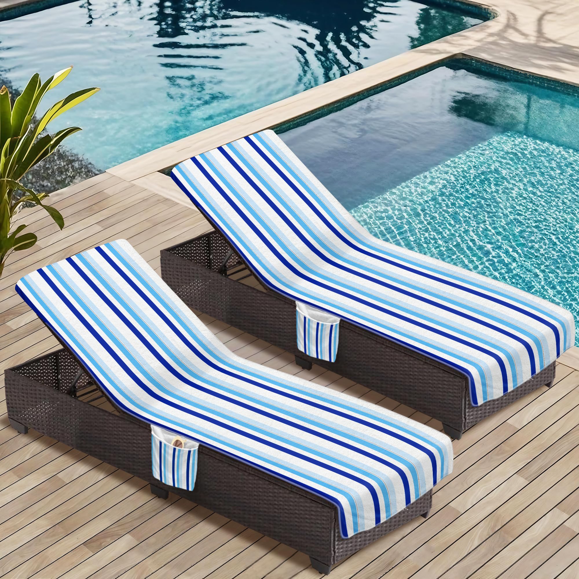 Ruikyhom matching stripe patterns coordinate family poolside seating.