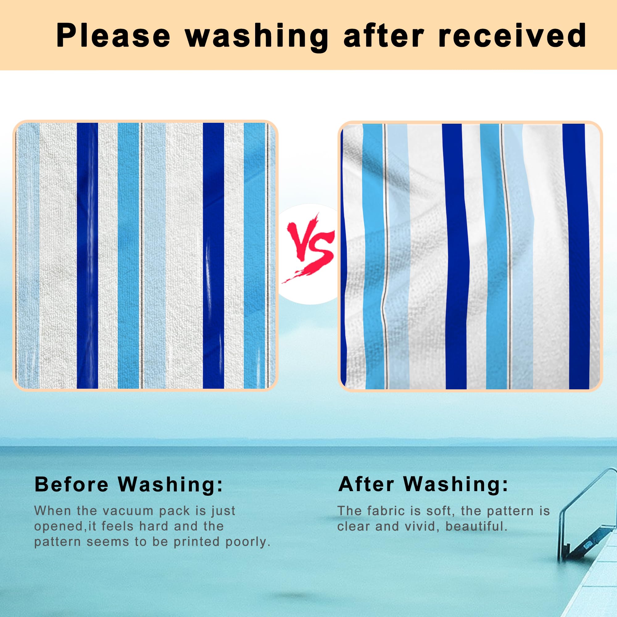 Ruikyhom striped poolside towel for easy visibility and pocket carry.