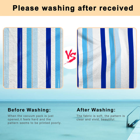 Ruikyhom striped poolside towel for easy visibility and pocket carry.