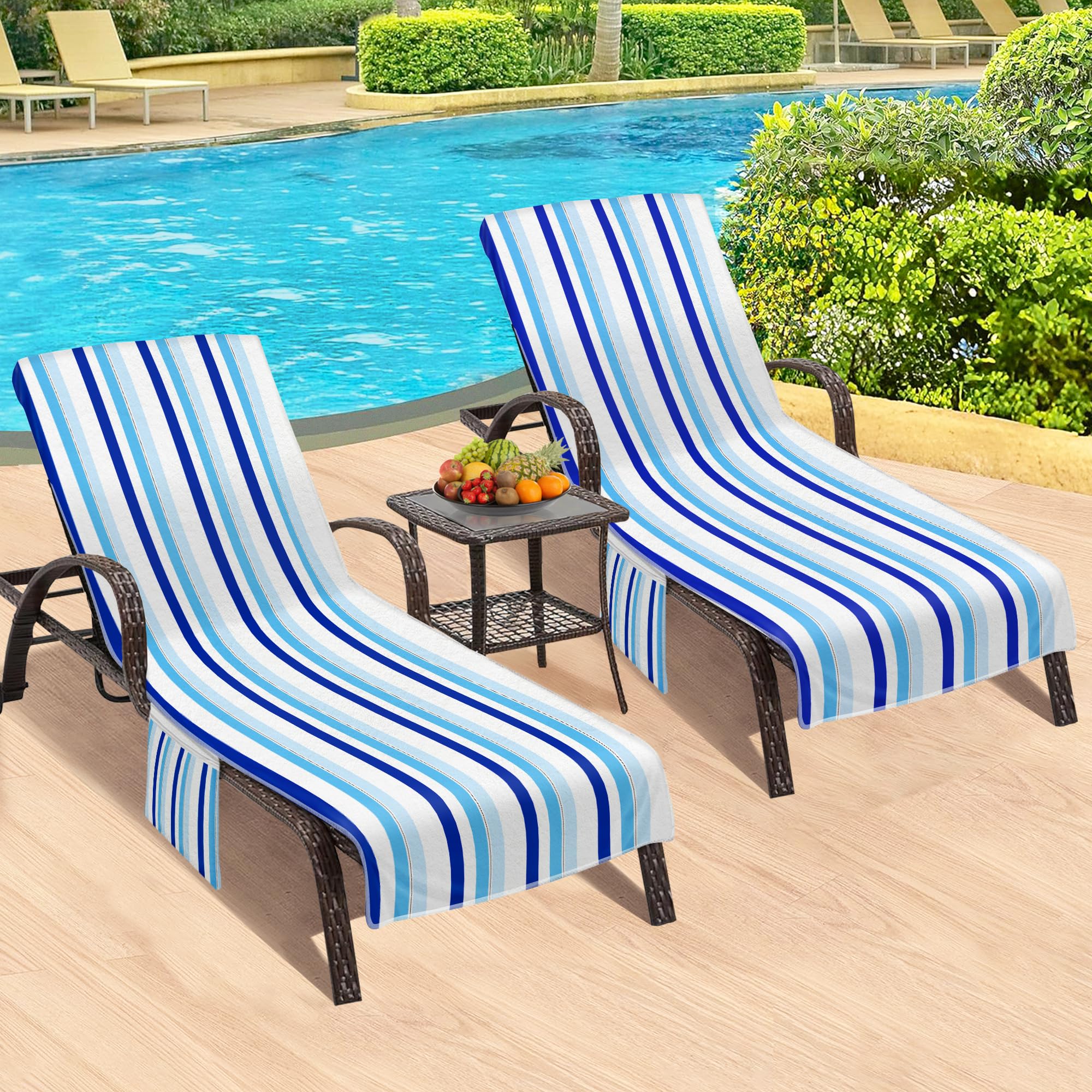Ruikyhom two-pack striped lounge chair covers for coordinated family seating.