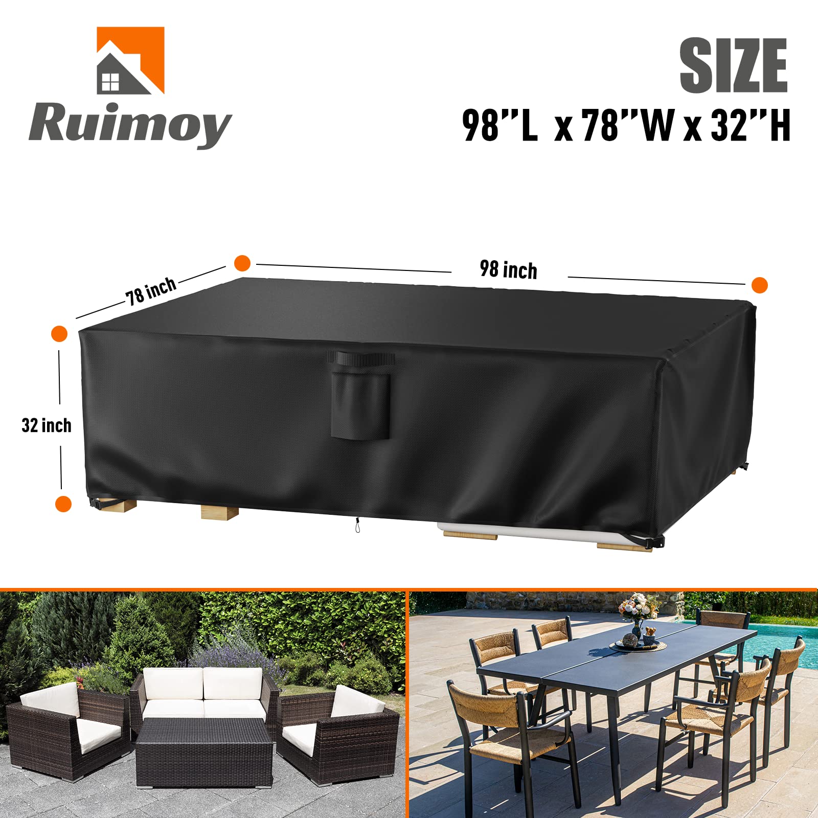 Ruimoy outdoor cover waterproof 600D shields table and chairs from weather damage.
