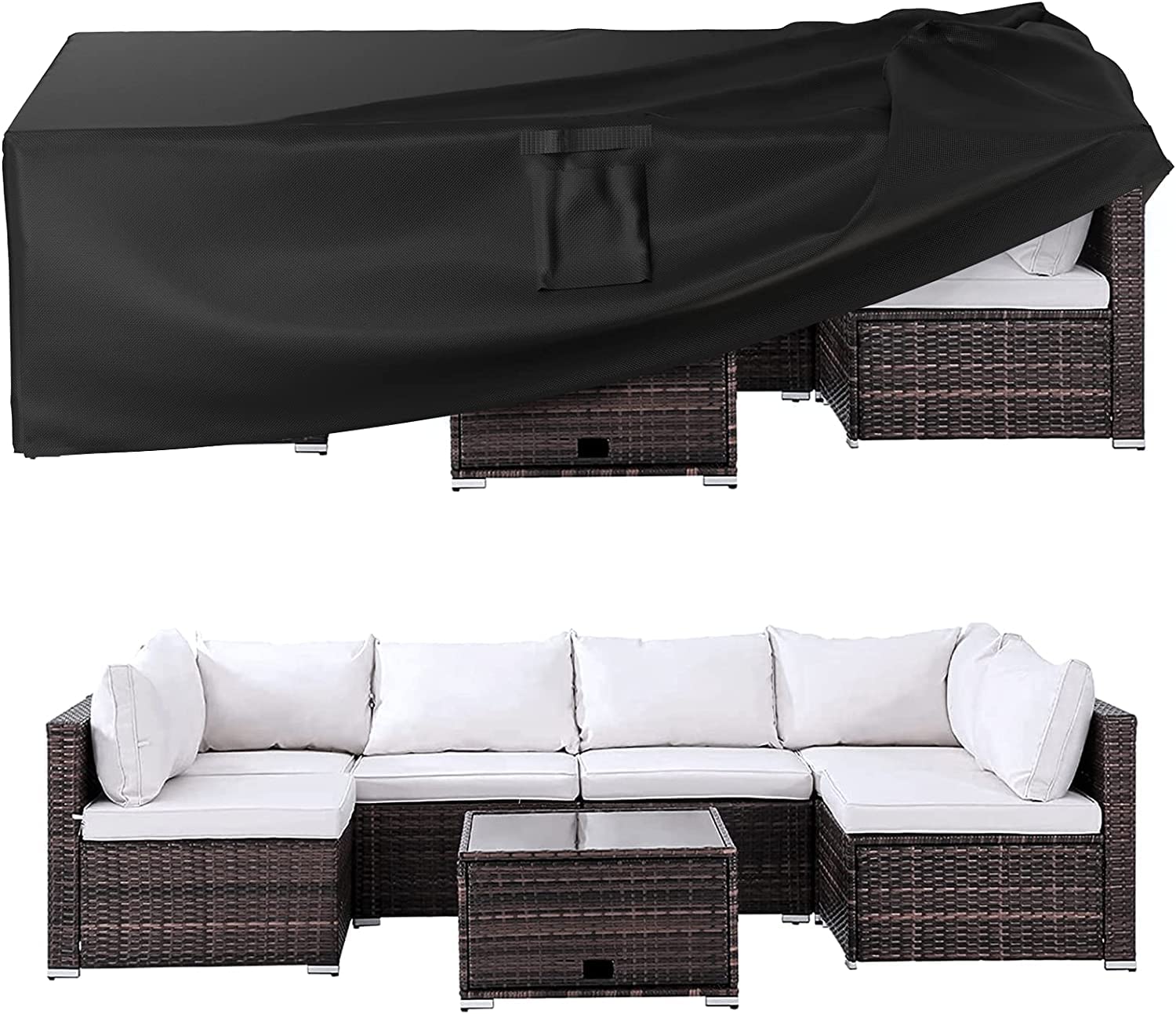 Ruimoy patio cover over a dining set showing all-weather protection