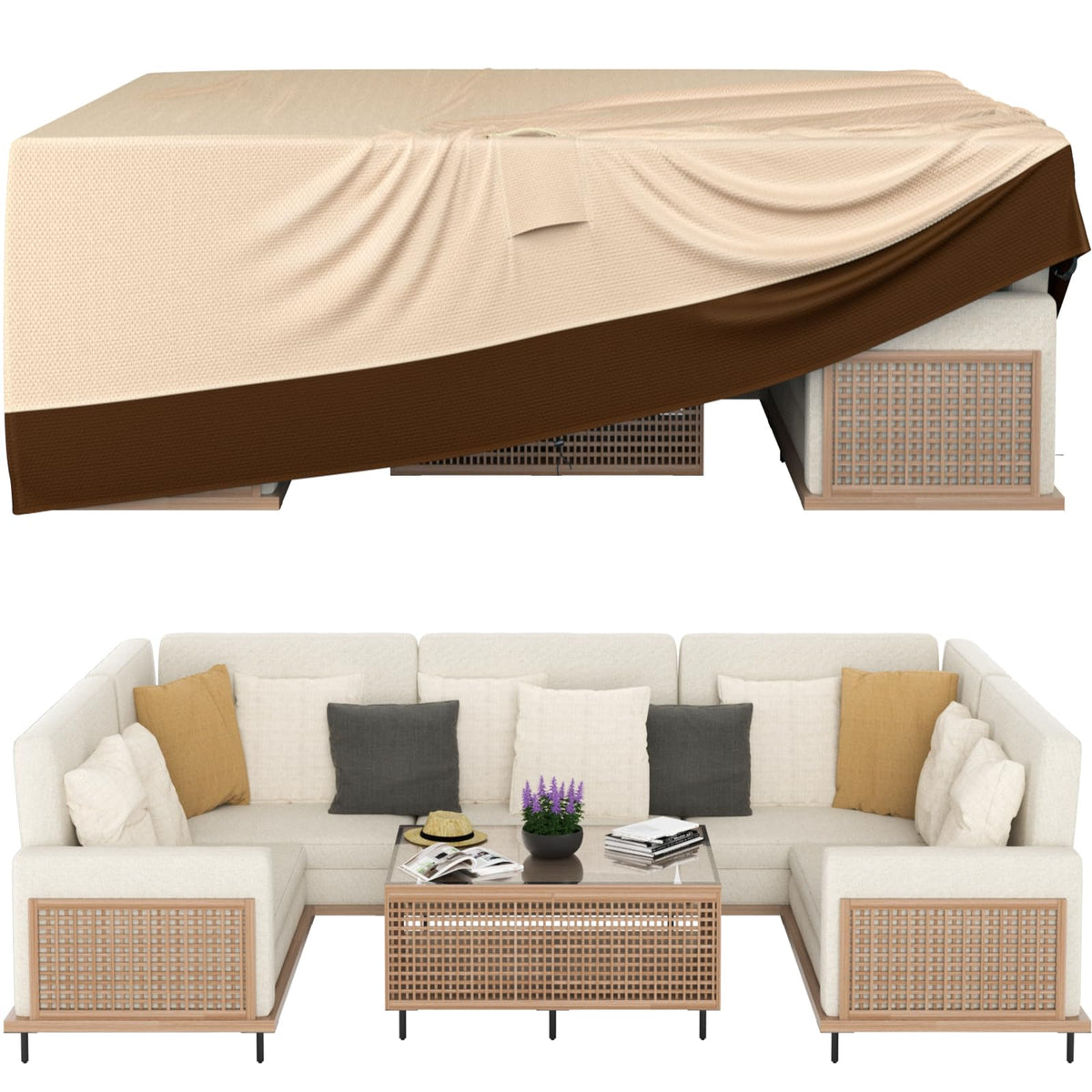 Ruimoy patio furniture cover waterproof top view protects against rain and dust.
