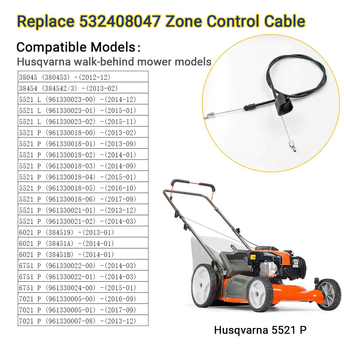 RuiQalith zone control cable replacement for Husqvarna LC153V, smooth operation visible