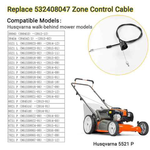 RuiQalith zone control cable replacement for Husqvarna LC153V, smooth operation visible