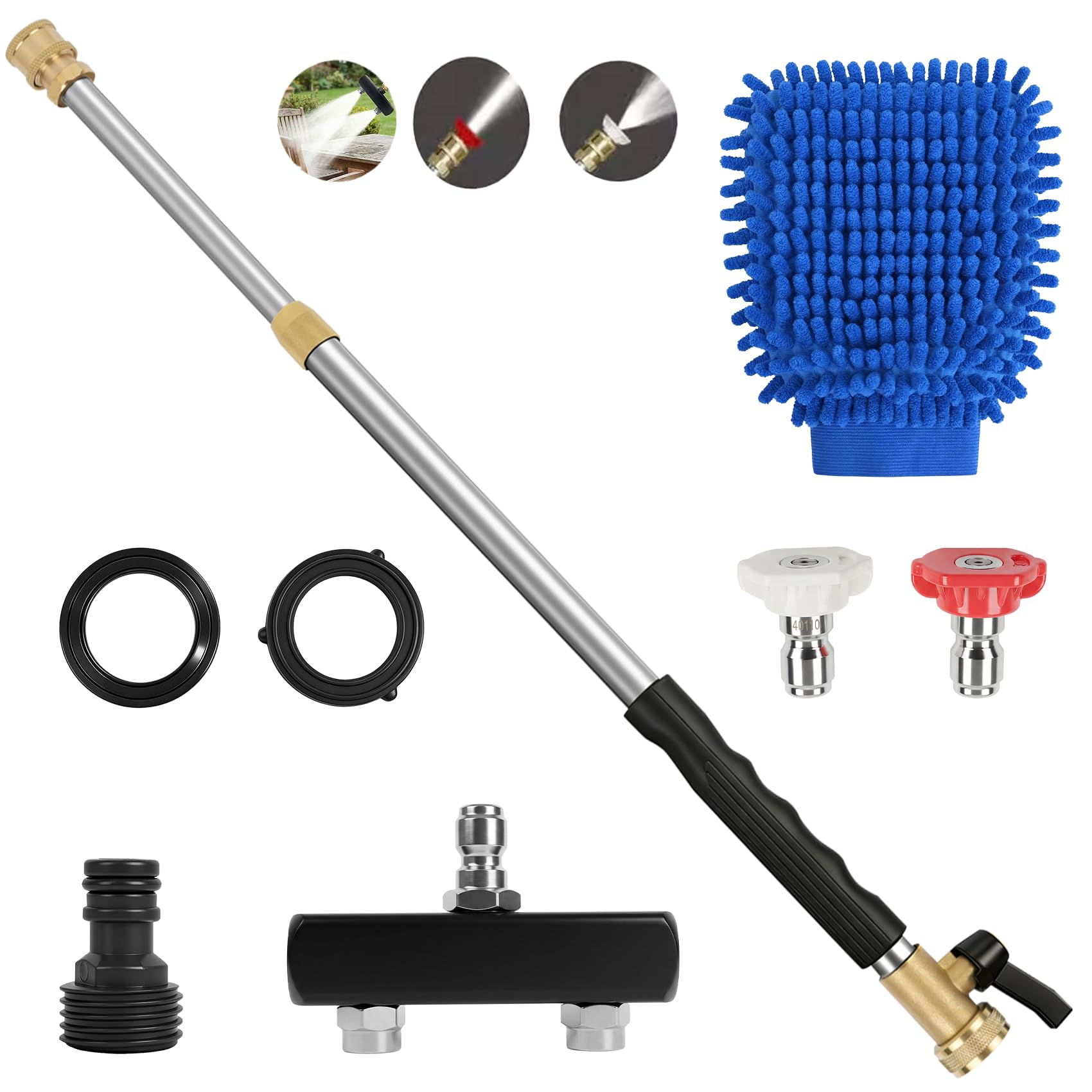 Ruirgo extendable wash wand demonstrates adjustable reach for high walls.