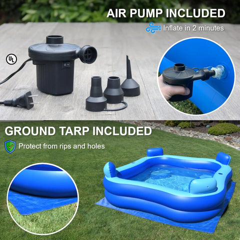 Rukala inflatable pool with electric pump for fast setup