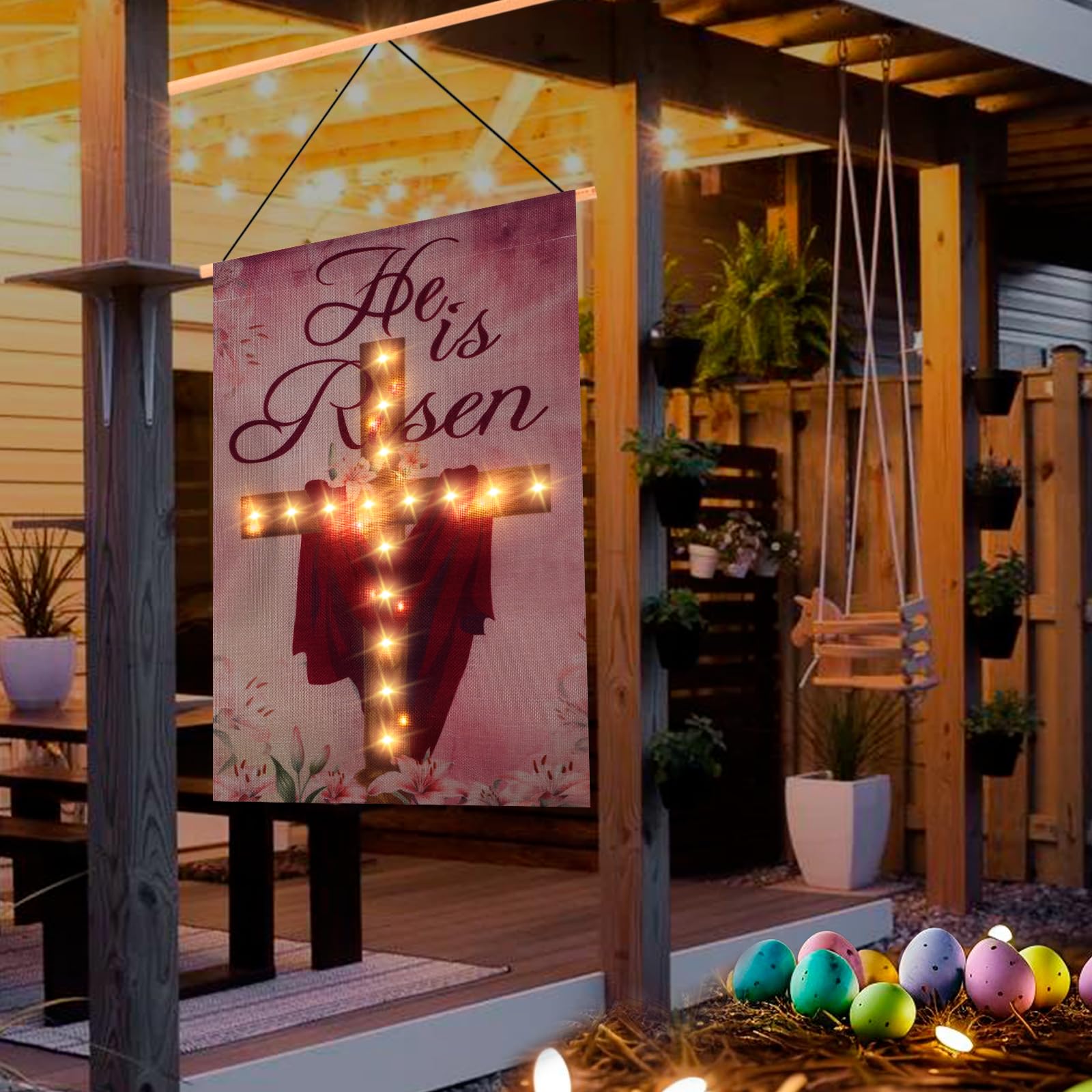 RUMIA durable burlap Easter flag, washable and reusable