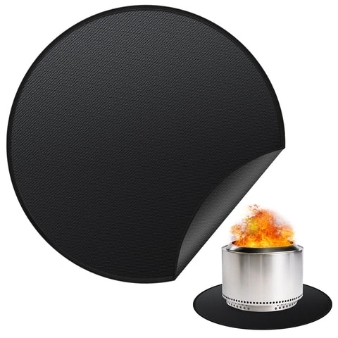 Rumlick 48-inch round fire pit mat protects Yukon decks from embers and heat.