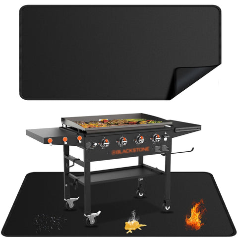 Rumlick 65x39 under grill mat protecting Blackstone grill area from sparks and spills