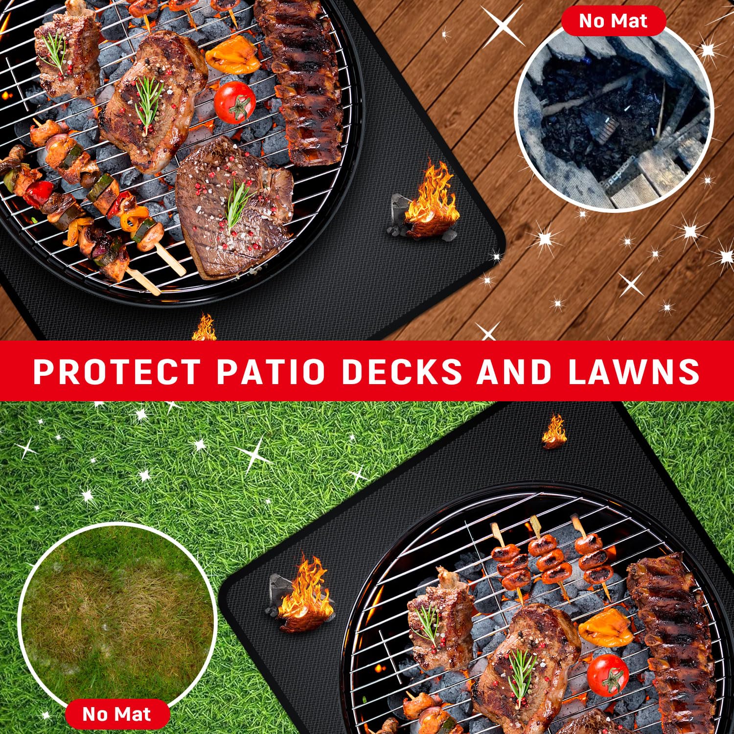 Rumlick fiberglass grill mat demonstrates durable heat resistance for safe outdoor cooking.