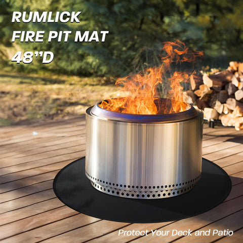 Rumlick under-grill fire pit mat keeps outdoor surfaces clean during cooking.