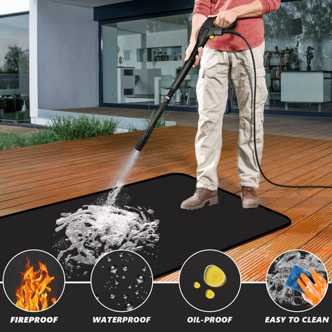 Close-up of fireproof fiberglass mat under grill with coating