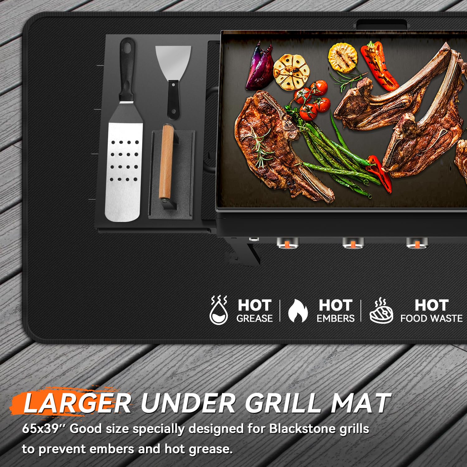 Rumlick large double-sided fireproof mat laid out for outdoor grilling protection