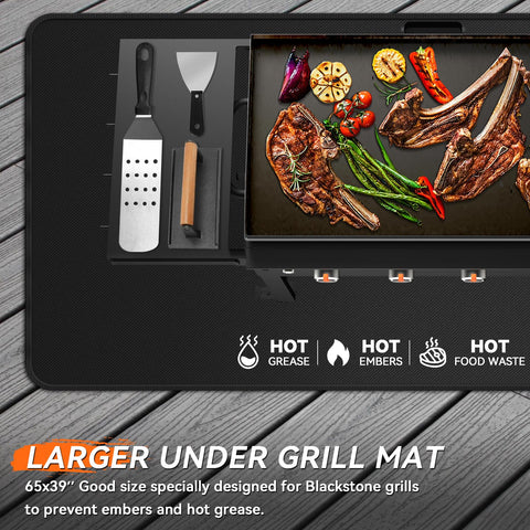 Rumlick large double-sided fireproof mat laid out for outdoor grilling protection