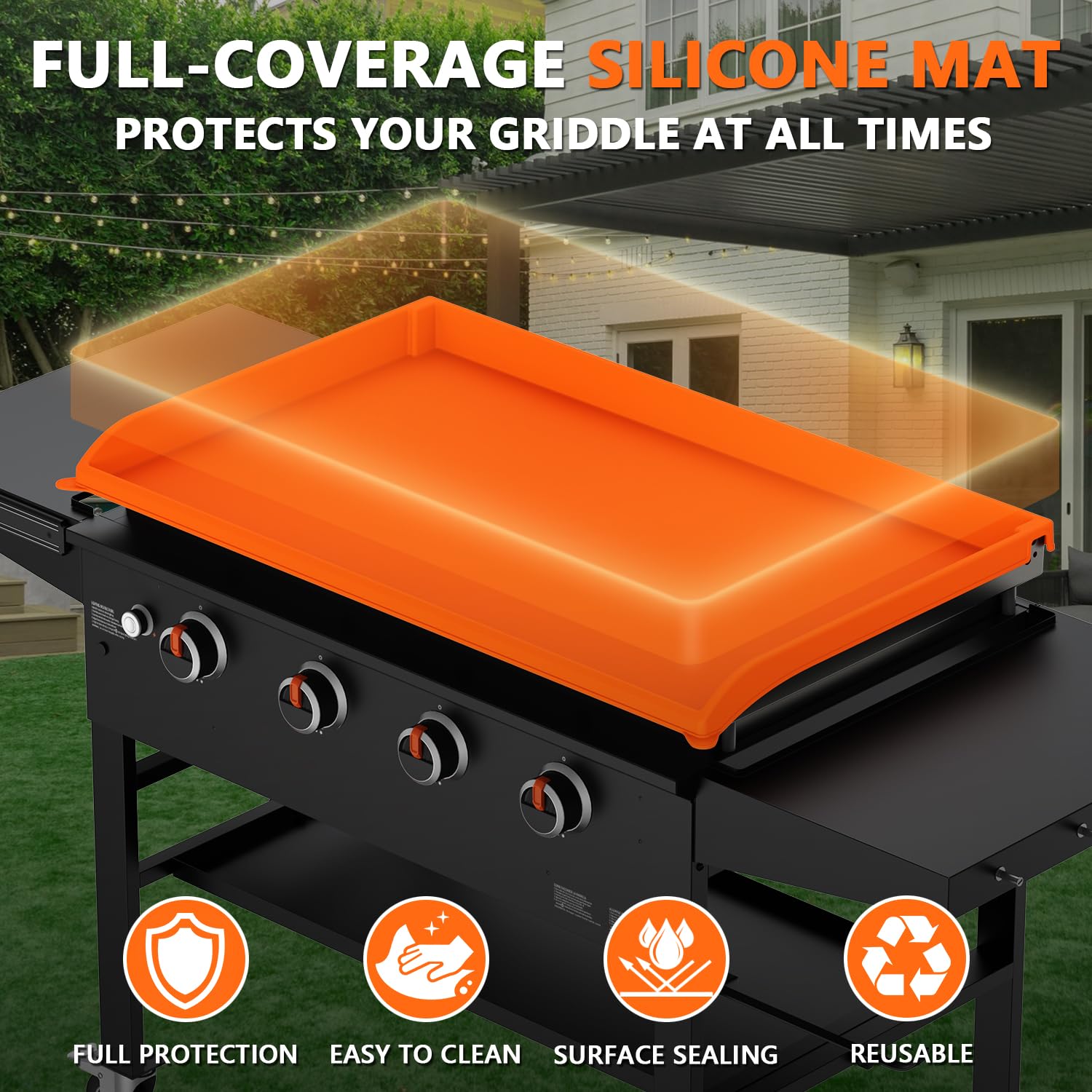 Rumlick silicone griddle cover edge-fit snug around Blackstone 36-inch surface