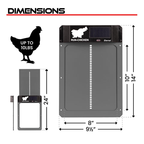 RUN-CHICKEN Door Eternal app control display for timer and sunrise scheduling.