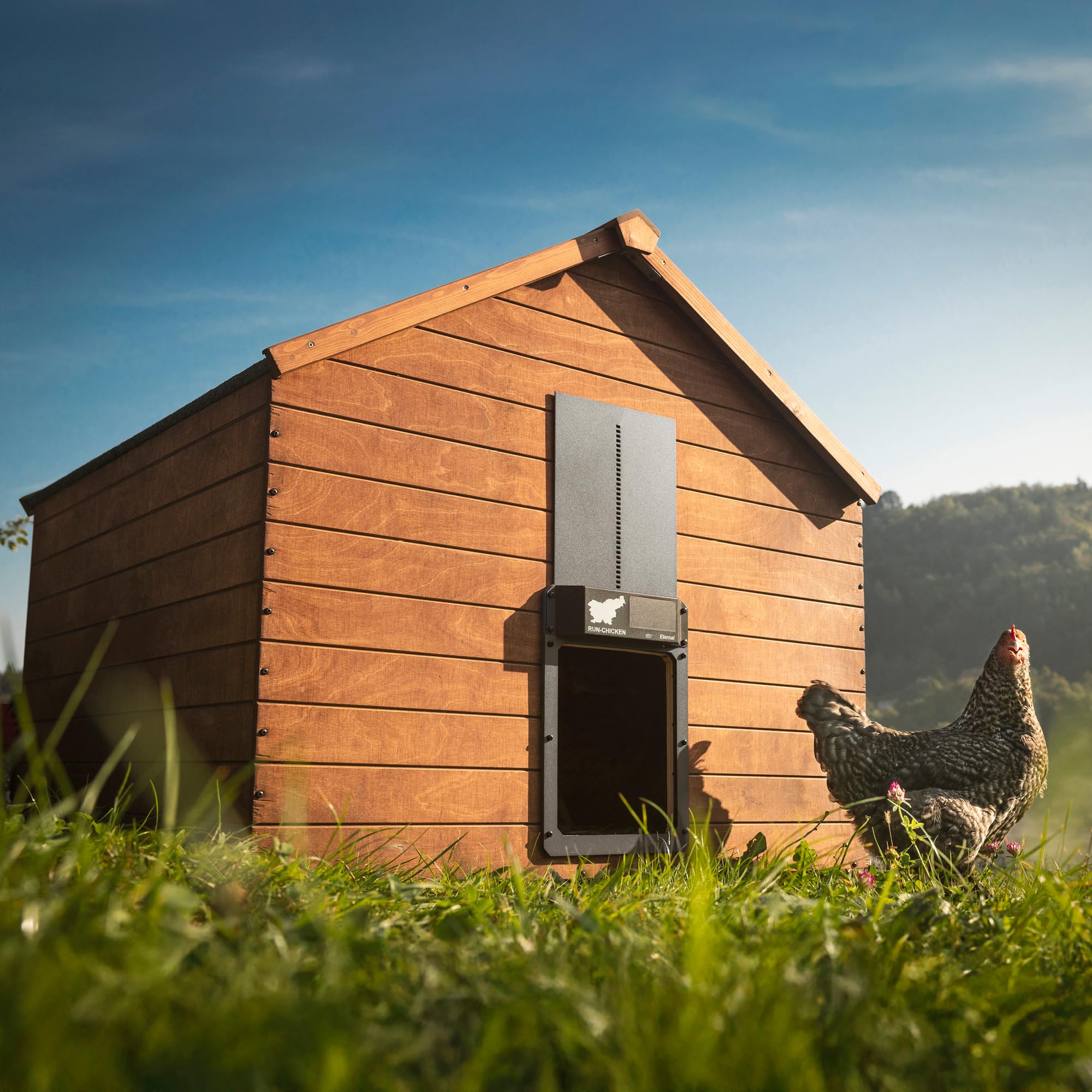 RUN-CHICKEN Door Eternal predator-proof lock enhances flock safety.