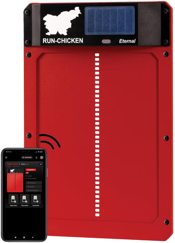 RUN-CHICKEN Door Eternal solar panel powering automatic coop access