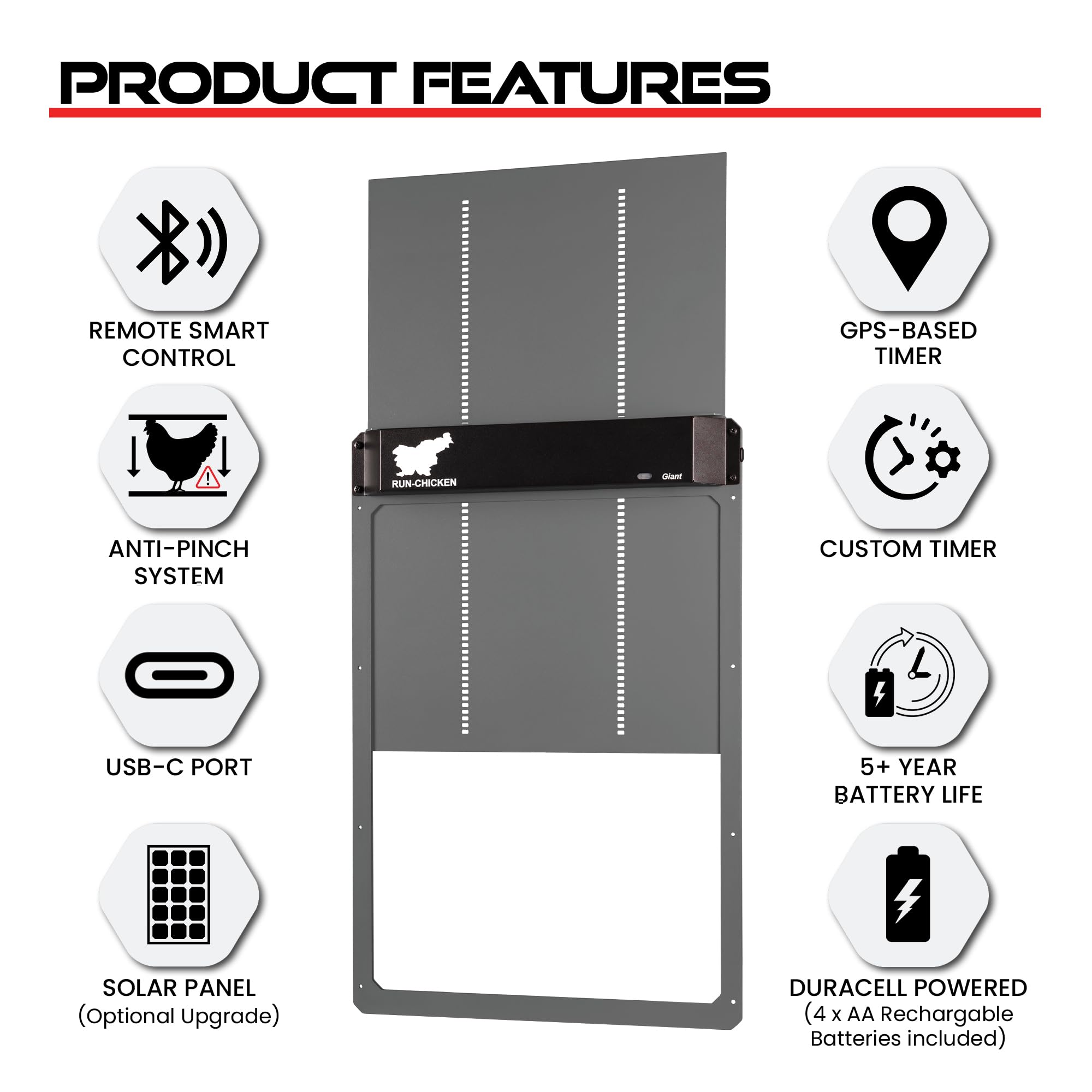 RUN-CHICKEN Door Giant easy-install guides show quick eight-screw setup