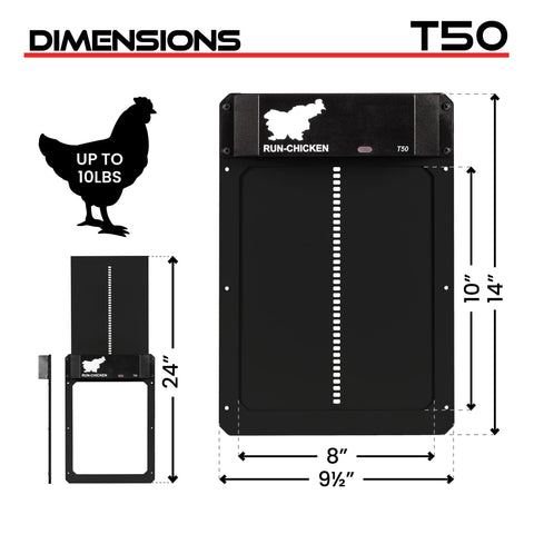 RUN-CHICKEN T50 easy-install setup with six screws.