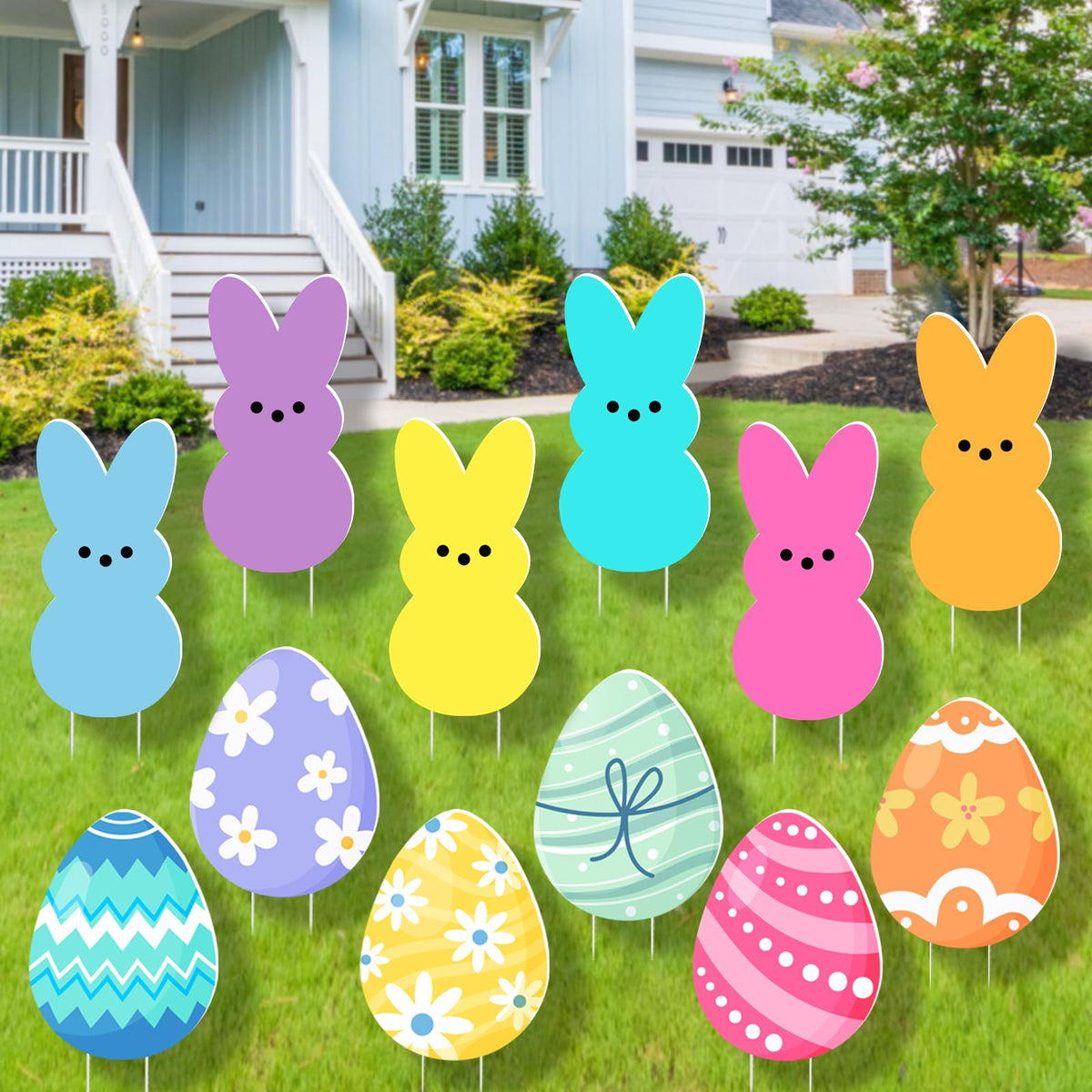 Runleo pastel Easter yard sign featuring bunny and eggs for outdoor decor