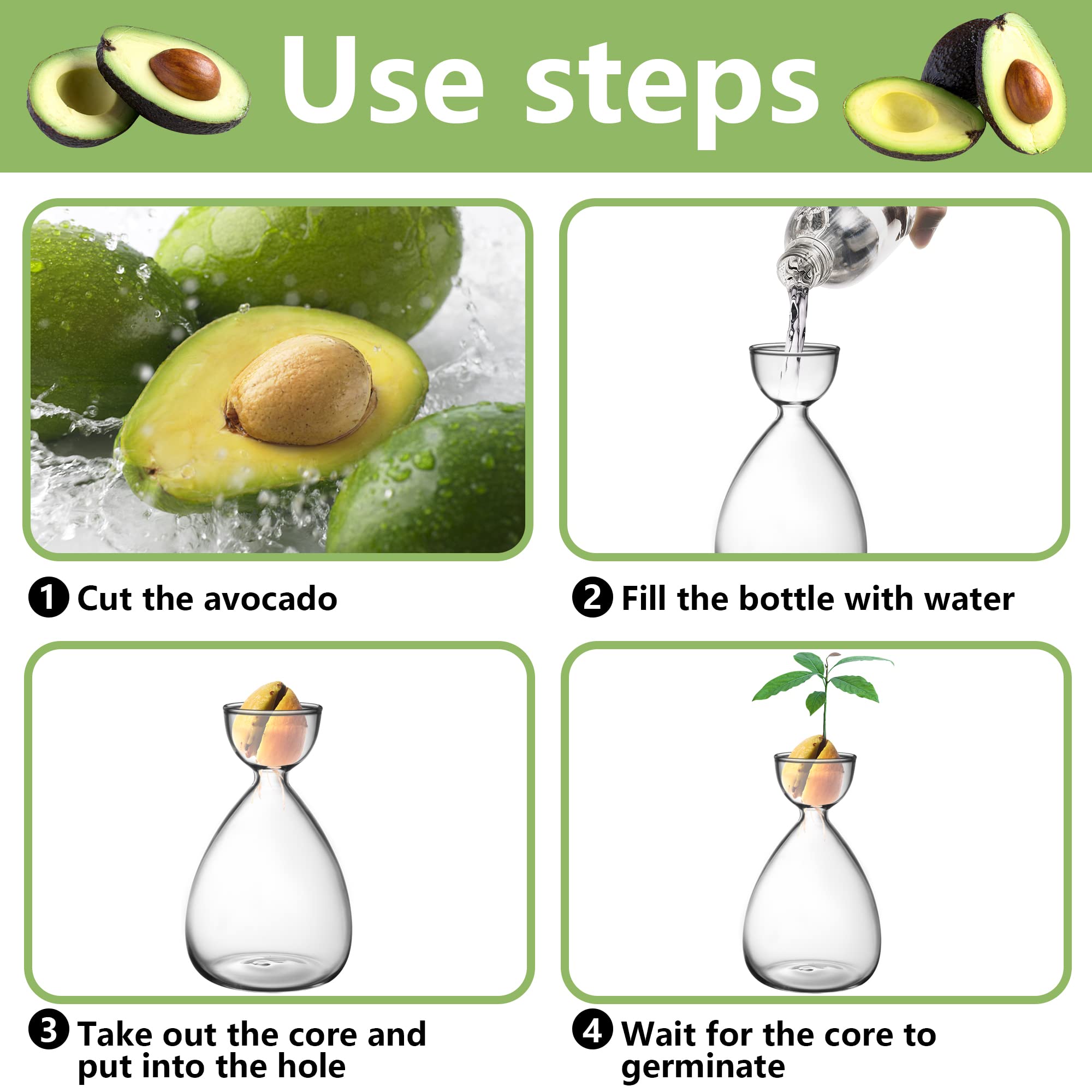 RunNico avocado seed starter vase with DIY stickers for customization.