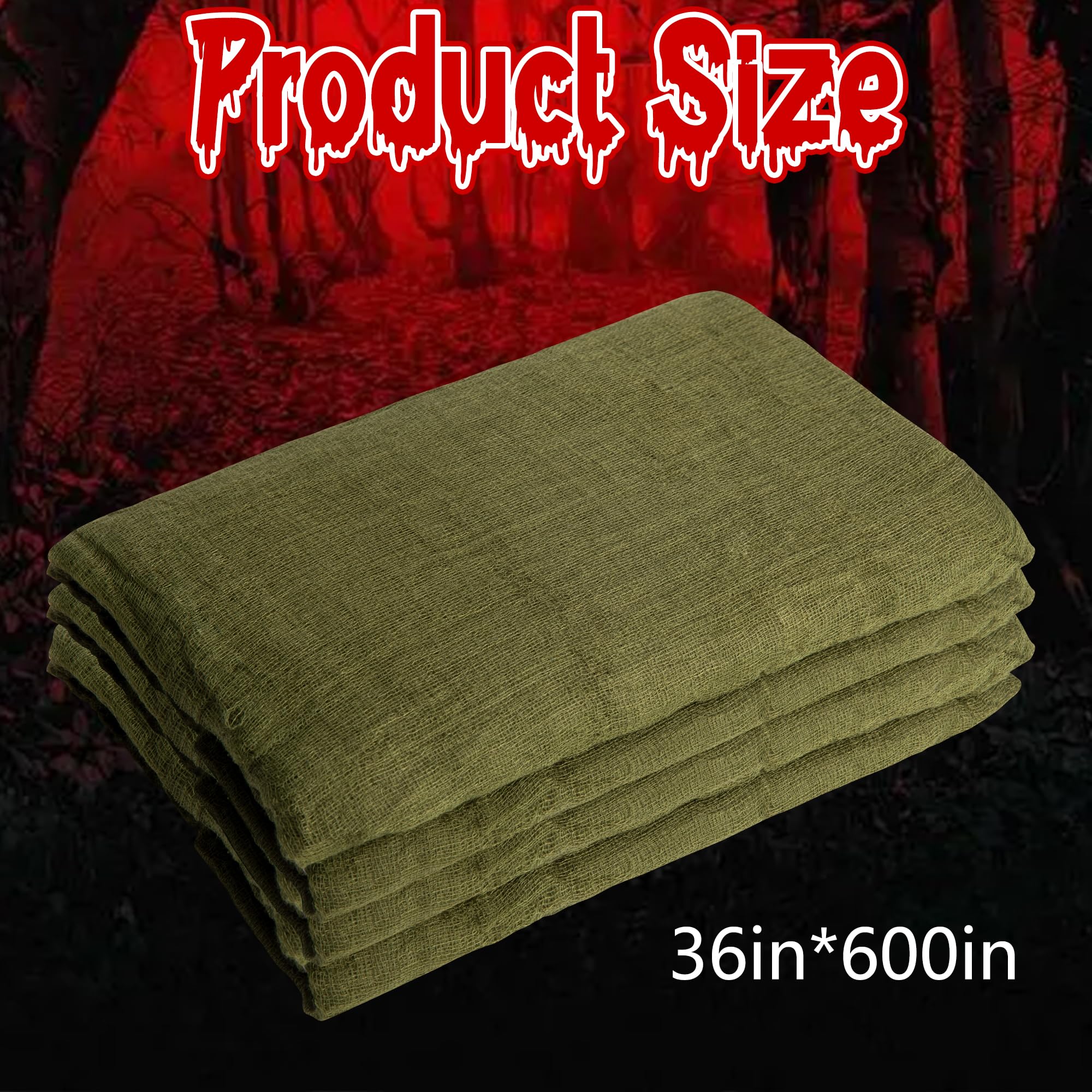 RunNico green creepy cloth staircase drape enhances Halloween vibes on stairs.