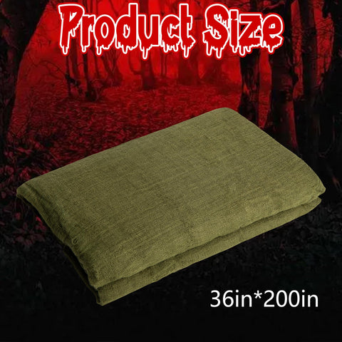 RunNico green cheesecloth wall decor adding texture to spooky indoor setup