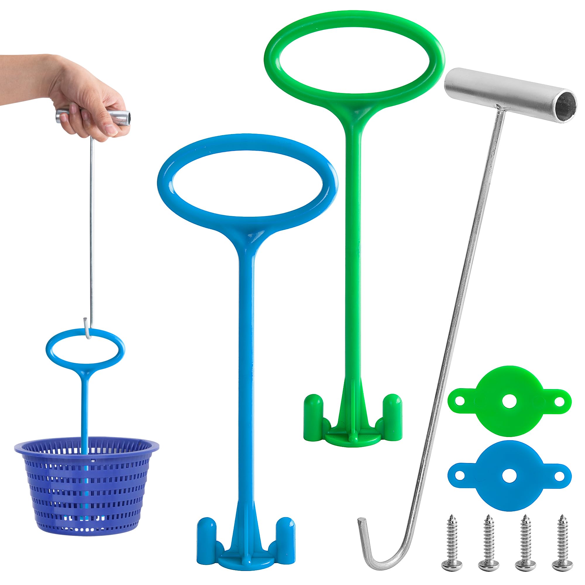 RunNico skimmer handle green enables hands-free debris removal in pools.