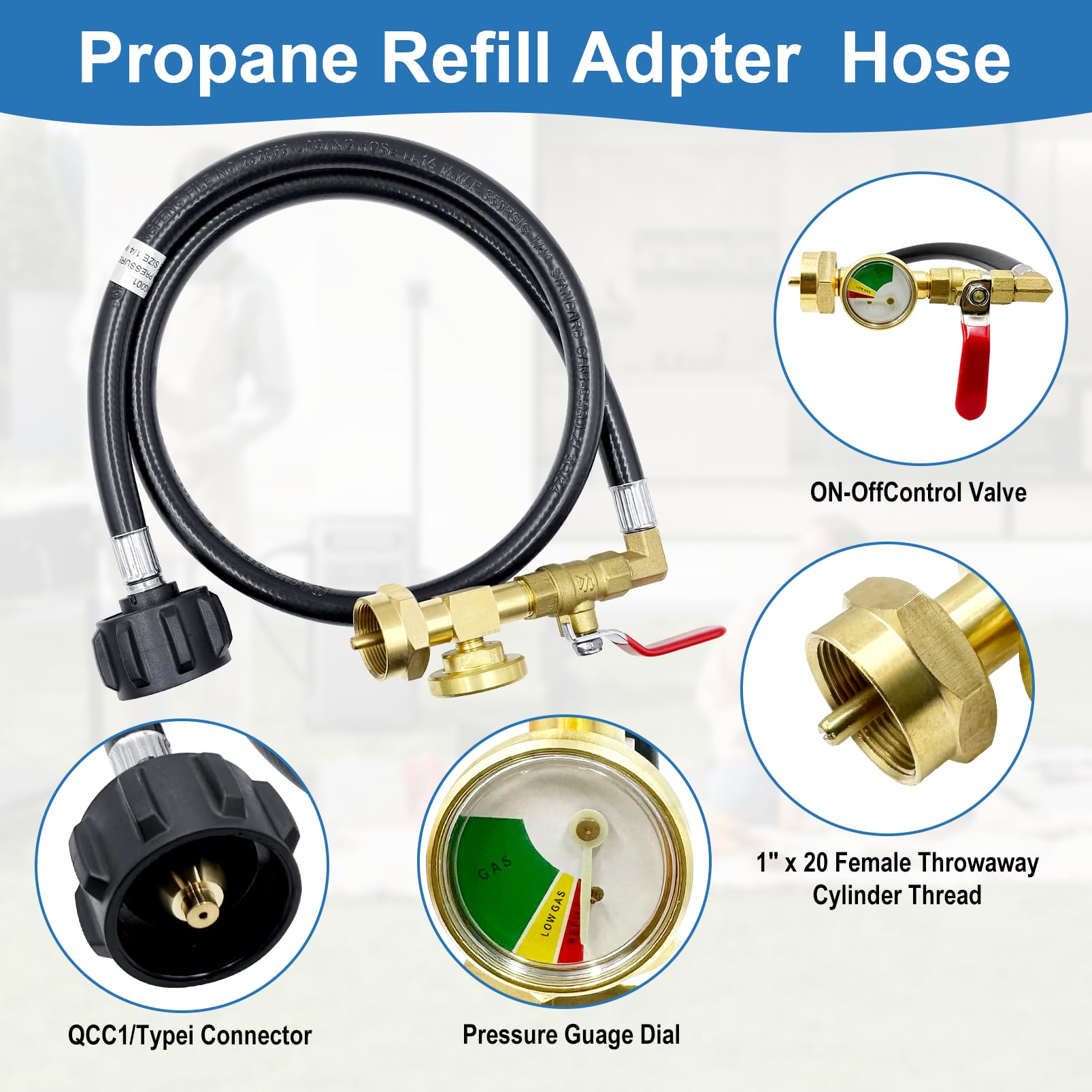 Runtticoon brass propane refill adapter ensures durability and leak resistance during refills.