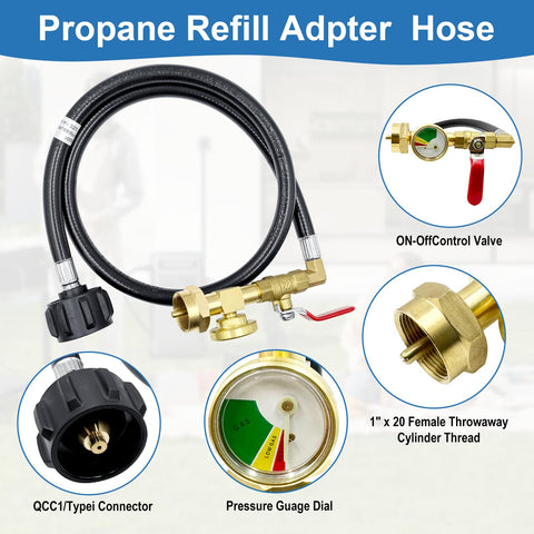 Runtticoon brass propane refill adapter ensures durability and leak resistance during refills.