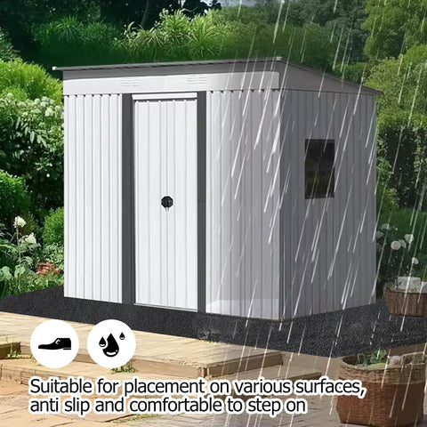 RUNZEG multiuse shed mat folded for compact storage in a shed