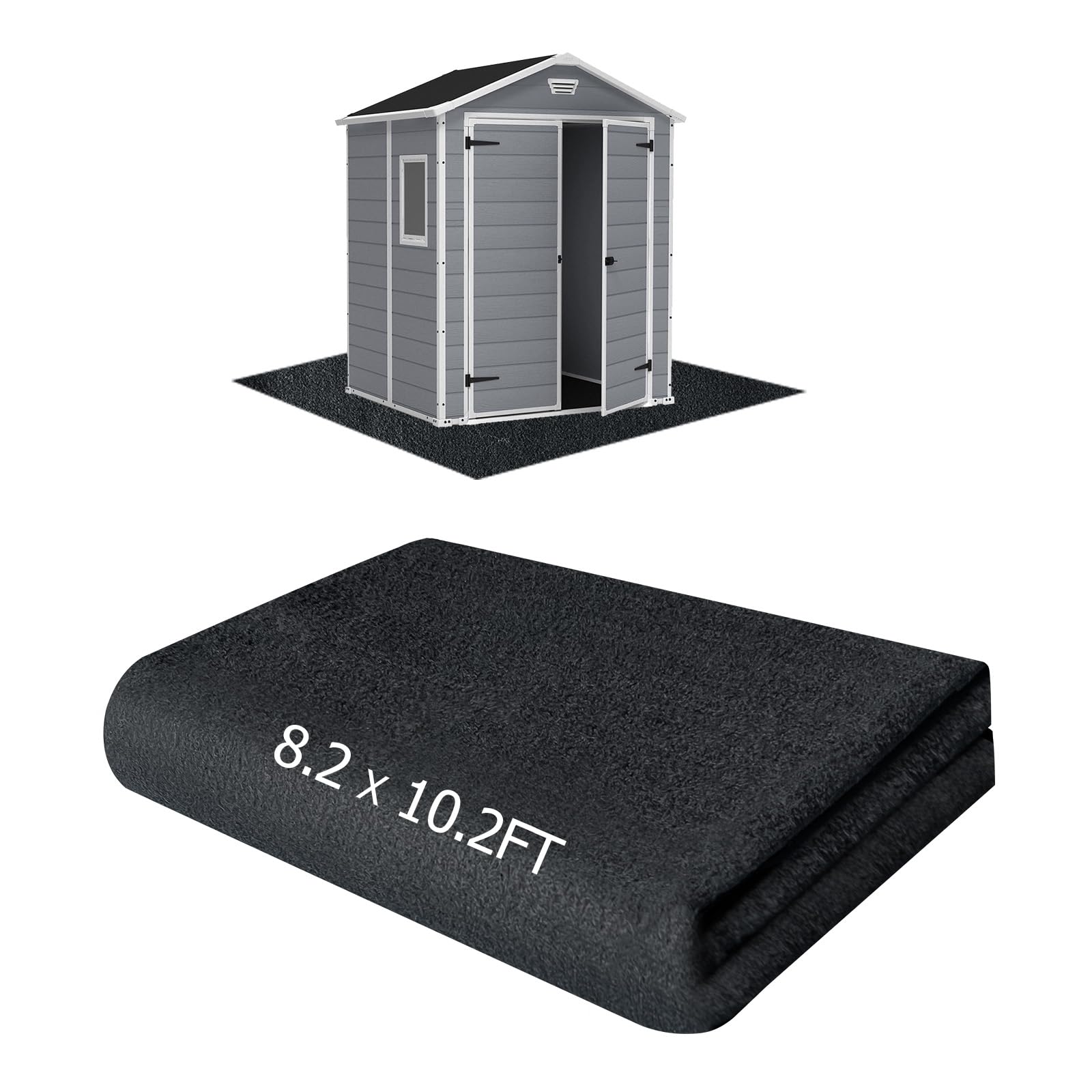 RUNZEG outdoor shed floor mat laid flat sized 8.2 x 10.2 ft for waterproof protection