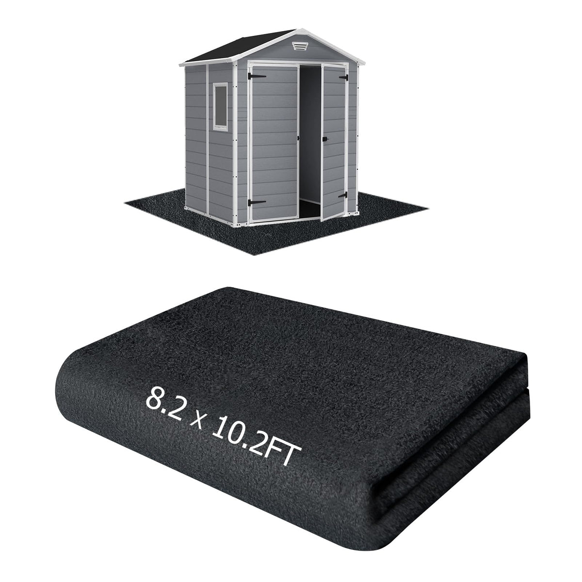 RUNZEG outdoor shed floor mat laid flat sized 8.2 x 10.2 ft for waterproof protection