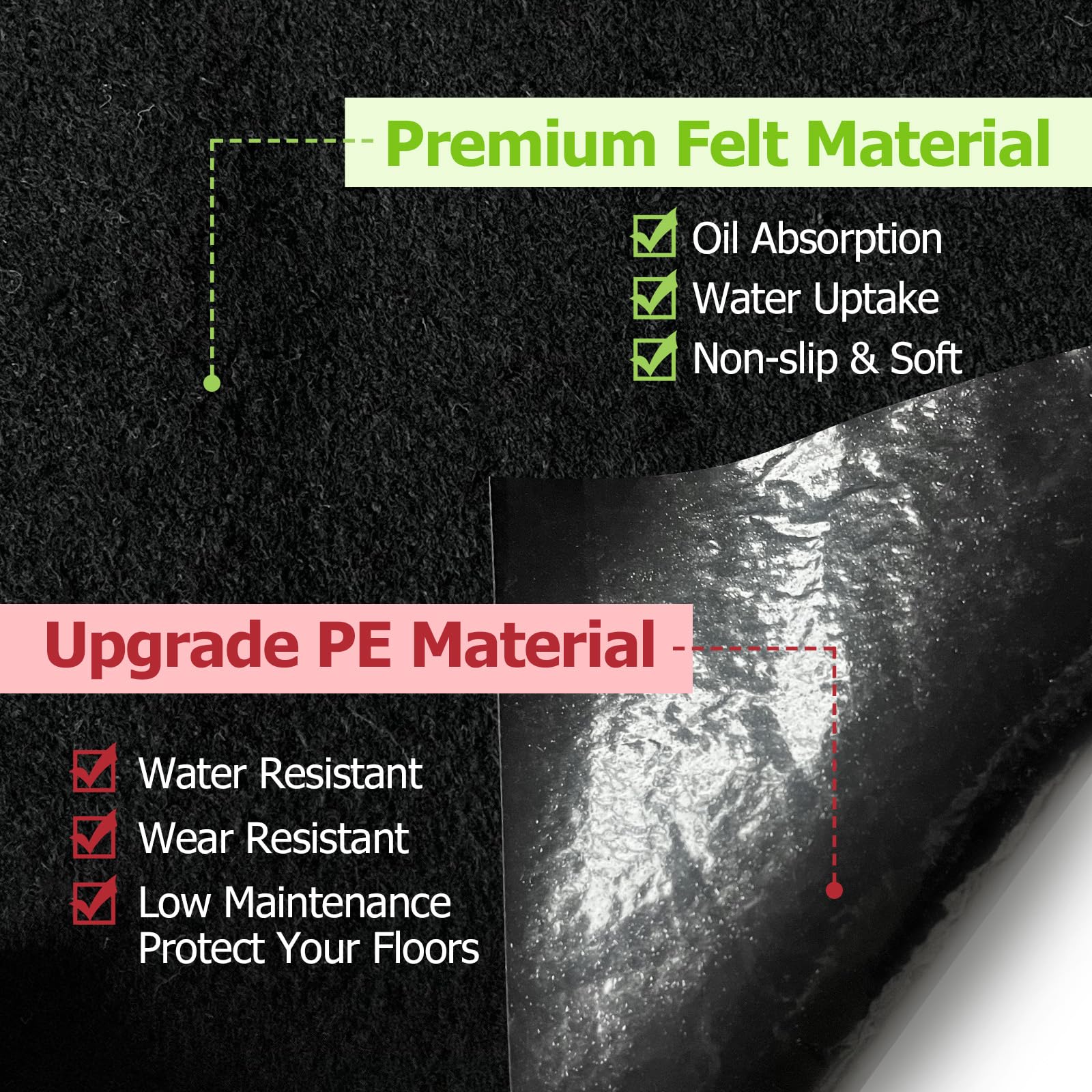 RUNZEG shed floor mat with non-slip backing prevents shifting.