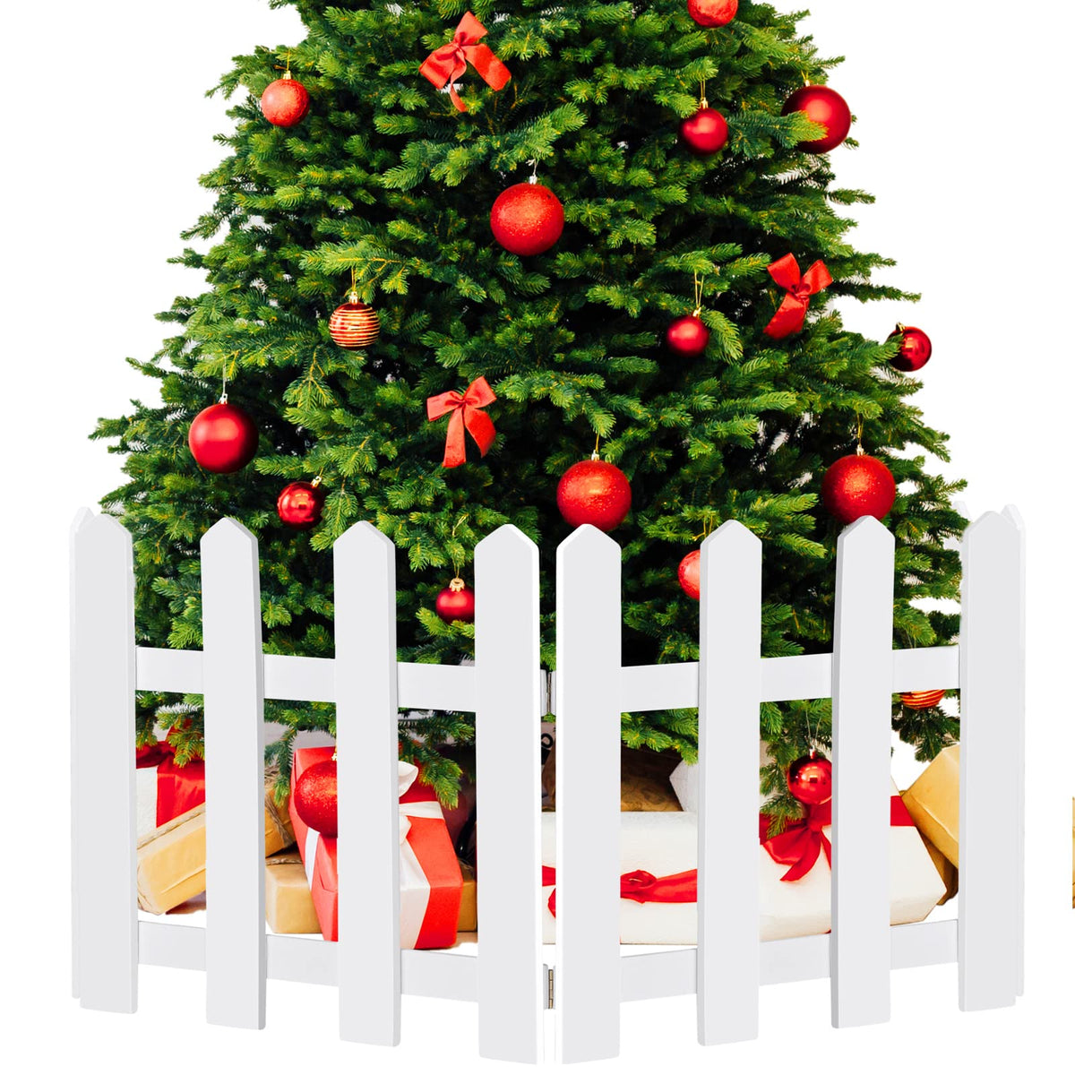 RUODON Christmas tree fence in white wood, ideal for festive border around your tree.