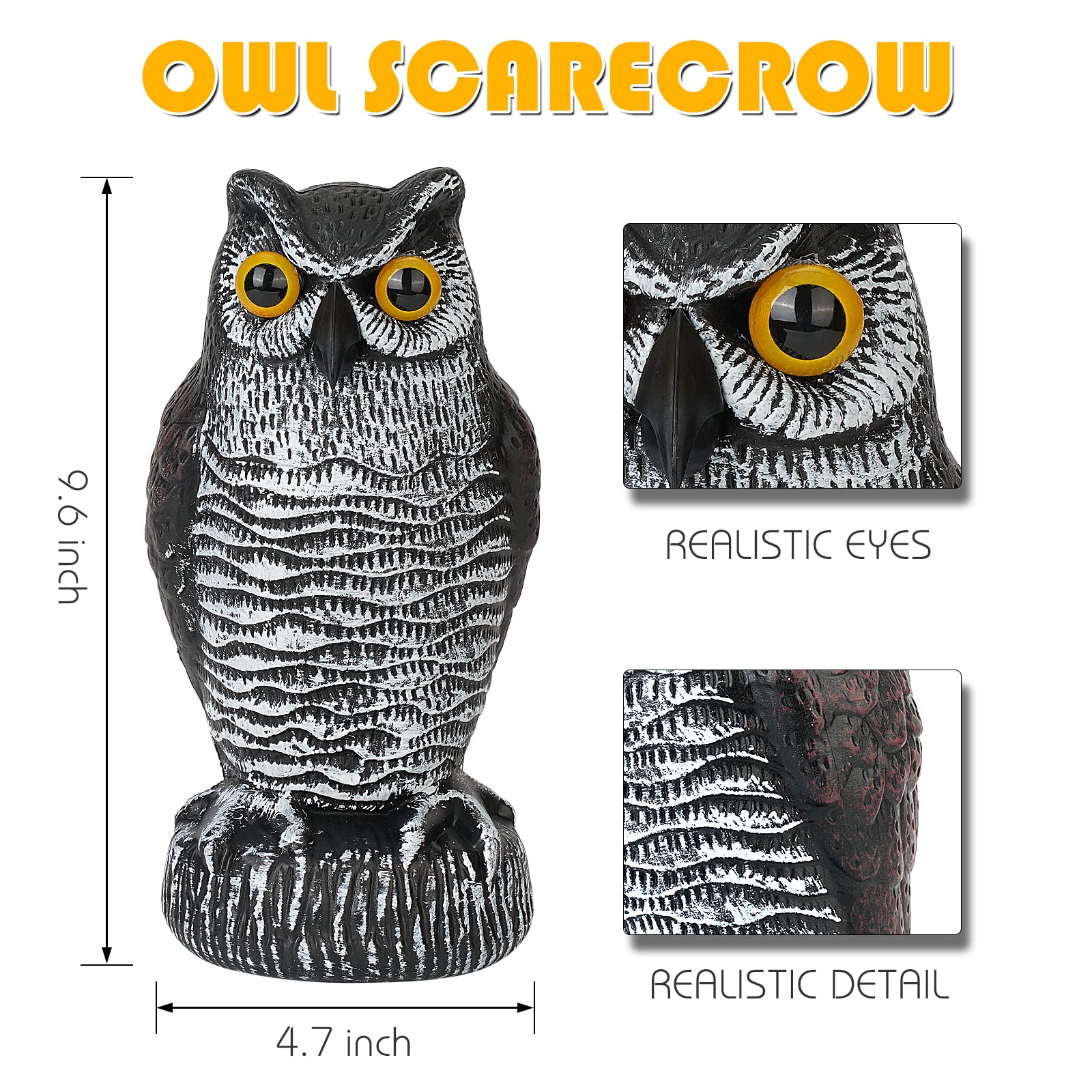 Ruolan owl decoys double as garden accents while deterring birds.