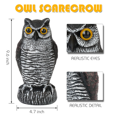 Ruolan owl decoys double as garden accents while deterring birds.