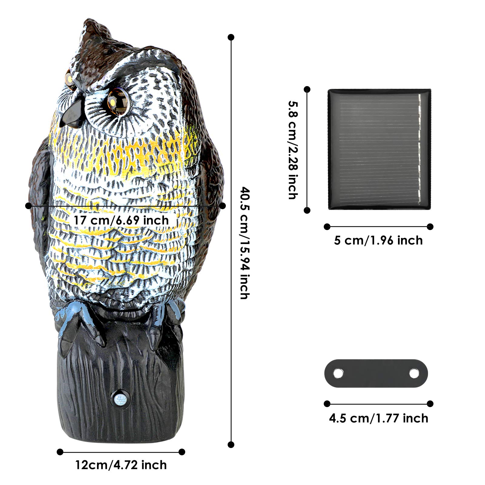 Ruolan Brid Owl with flashing eyes deters birds at dusk