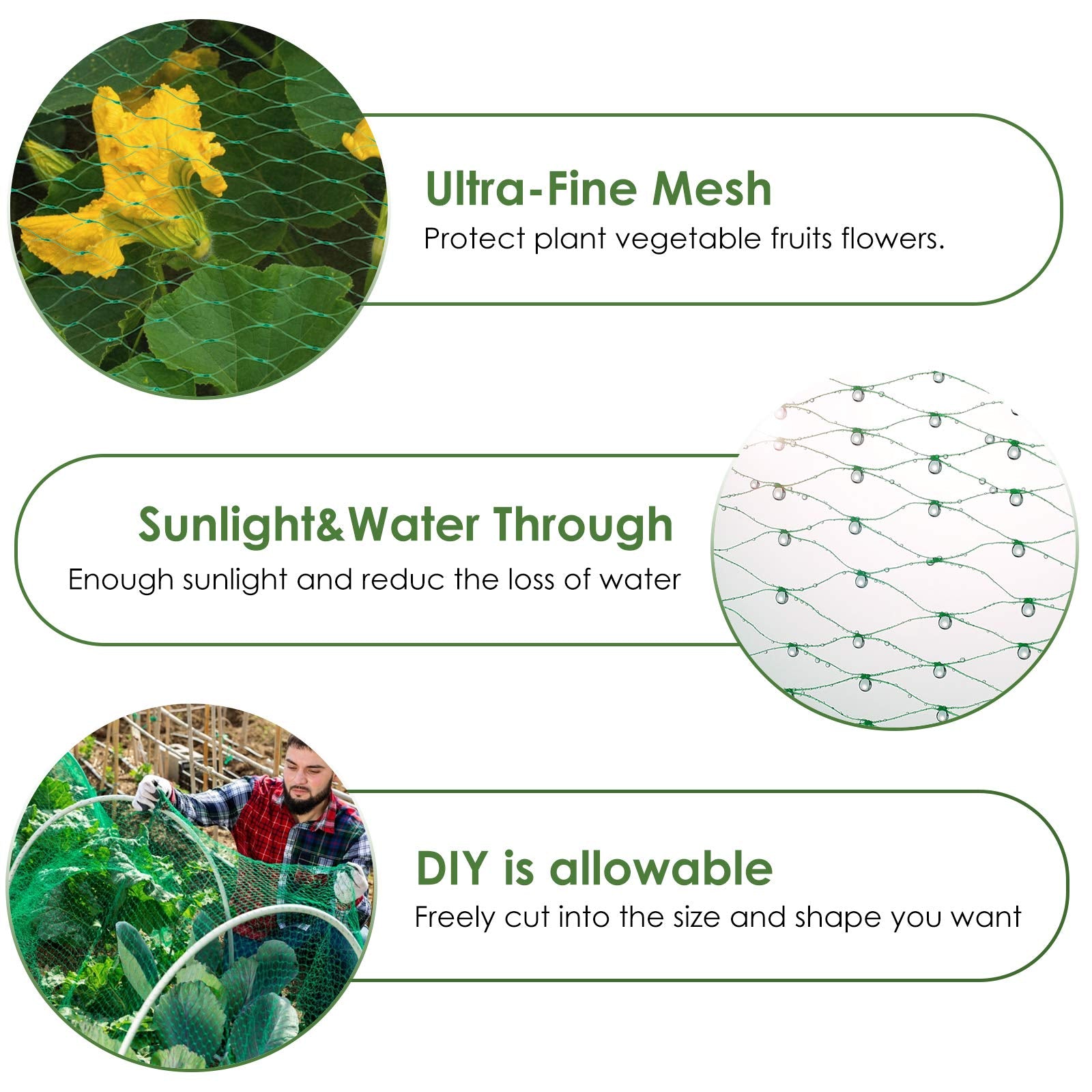 Ruolan garden netting close-up showing durable polypropylene mesh.