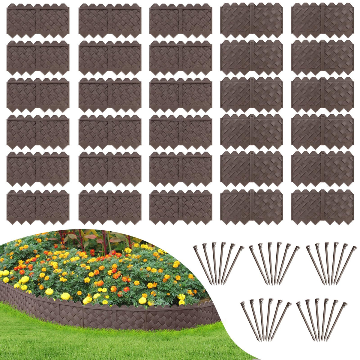 Ruppence no-dig border edging interlocking system keeps borders secure and tidy in lawns.