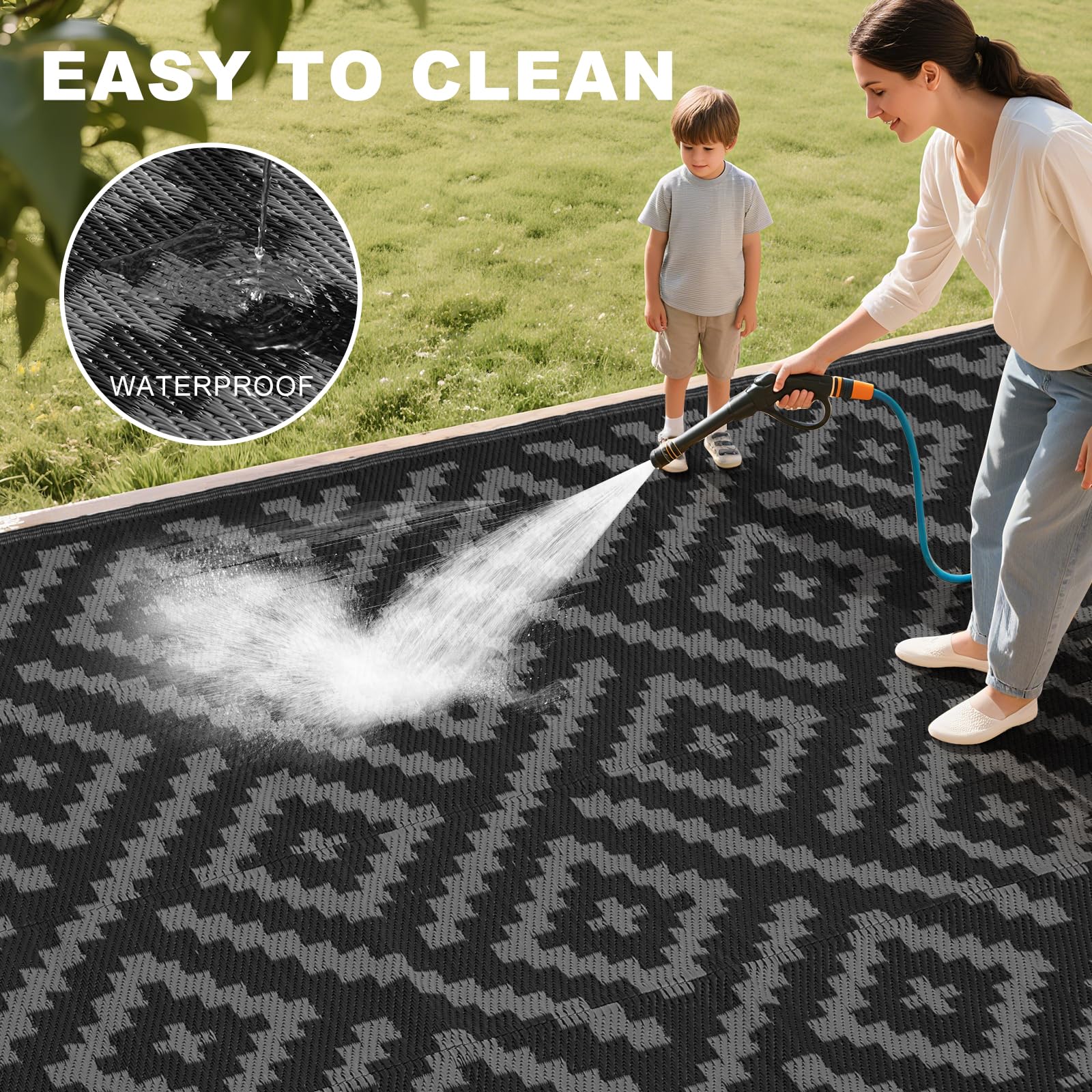 Rurality lightweight, foldable rug is easy to pack for camping.