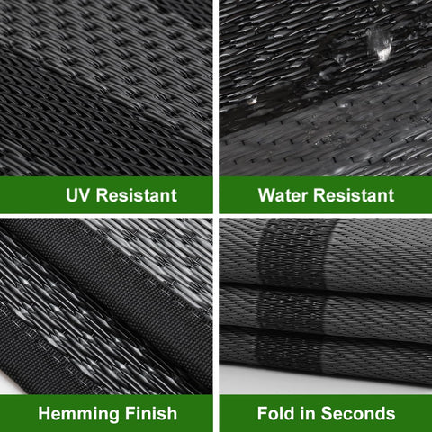 RURALITY rug features fixed corner rings to prevent movement on outdoor surfaces.