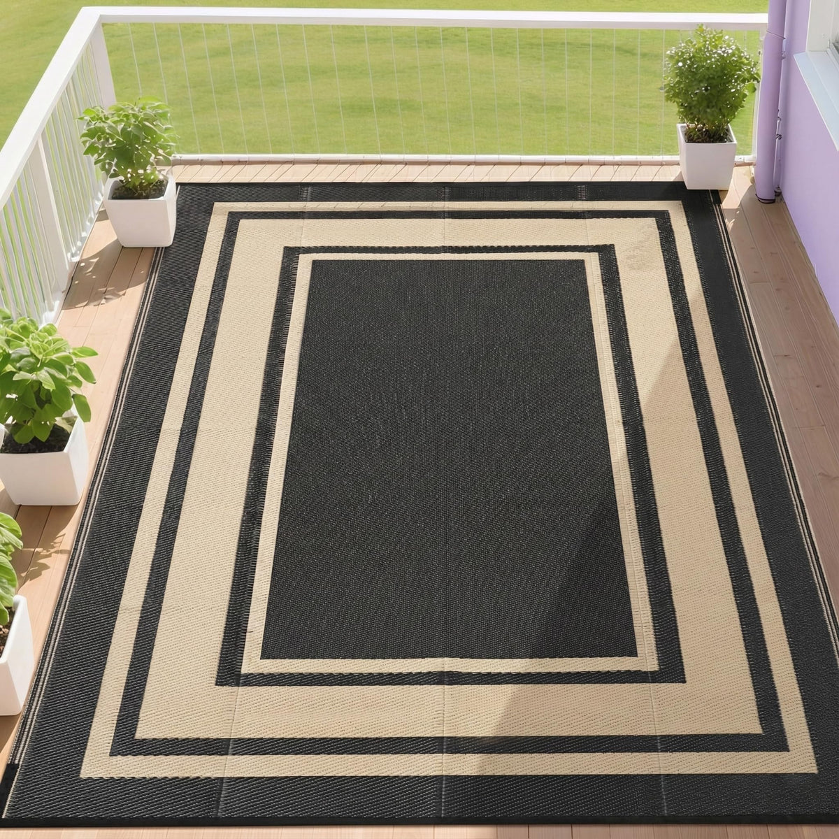 RURALITY outdoor rug 8x10 waterproof on patio, durable for wet decks.