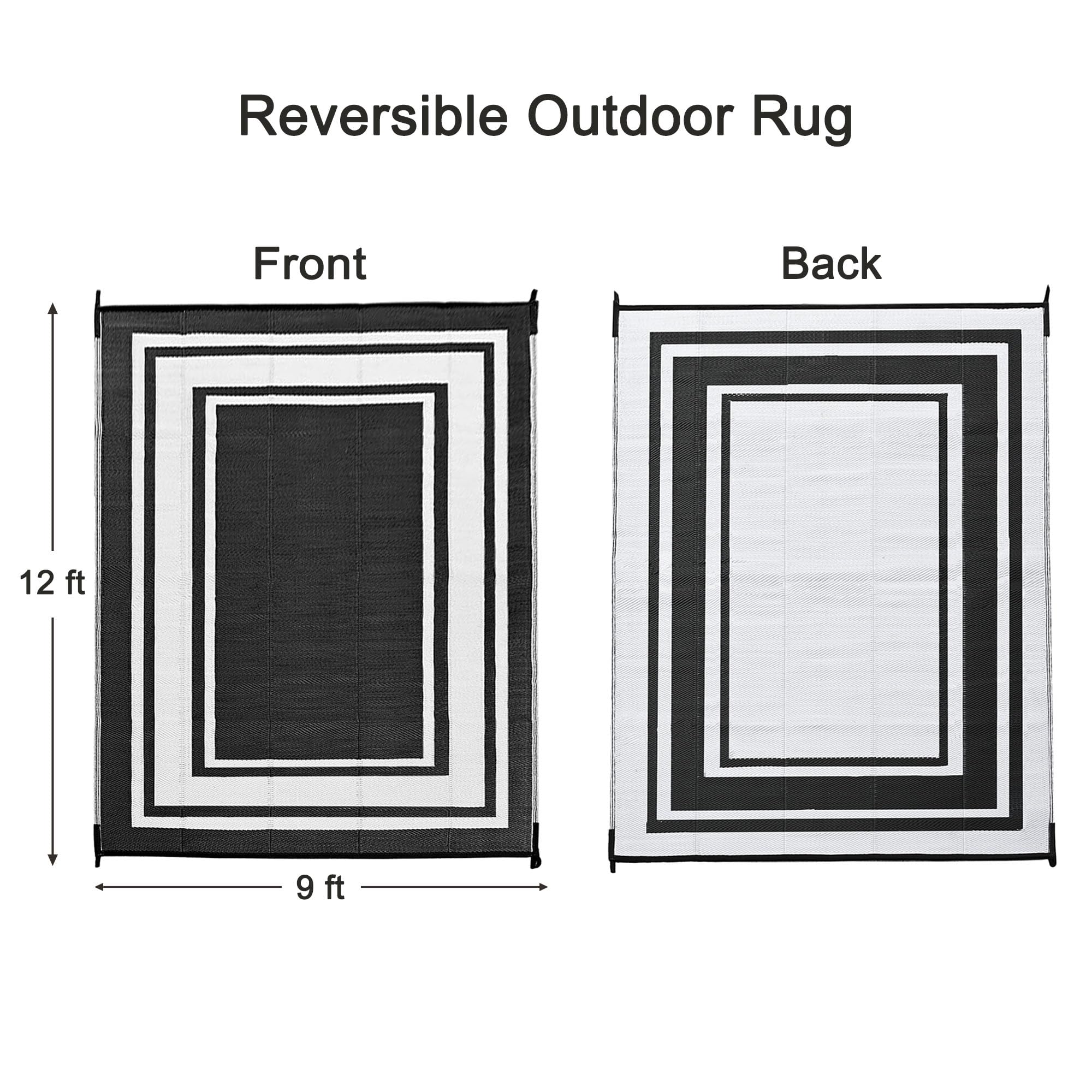 RURALITY reversible outdoor rug with black and white pattern for versatile décor
