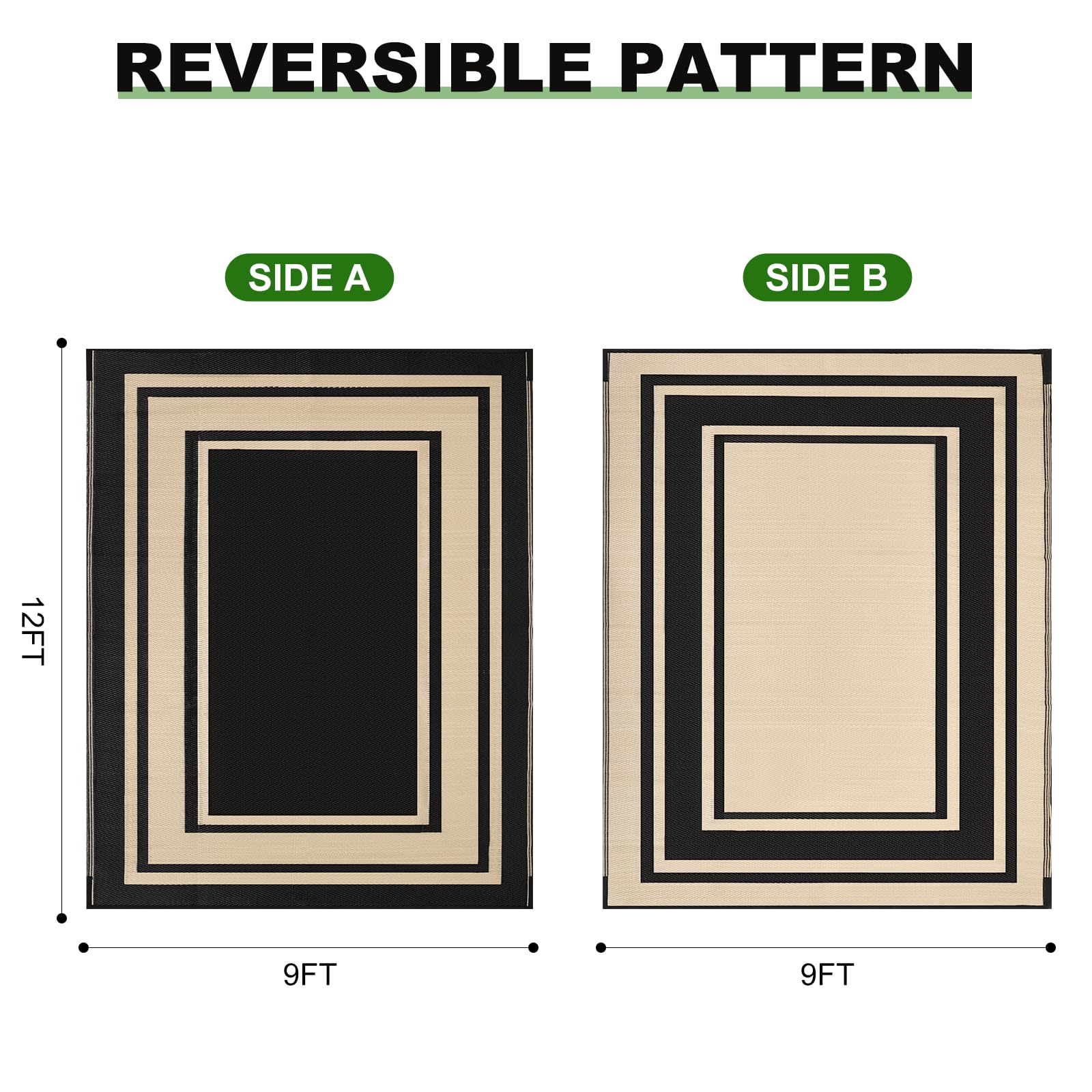 RURALITY 9x12 reversible rug with two looks for outdoor styling.