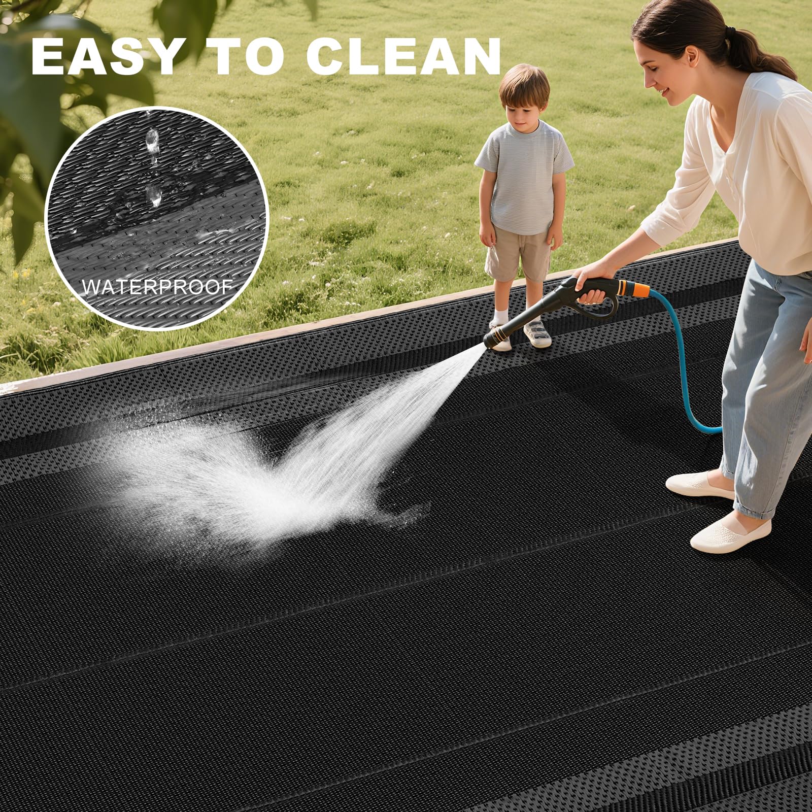 RURALITY outdoor rug ideal for backyard, deck, or garden setups.